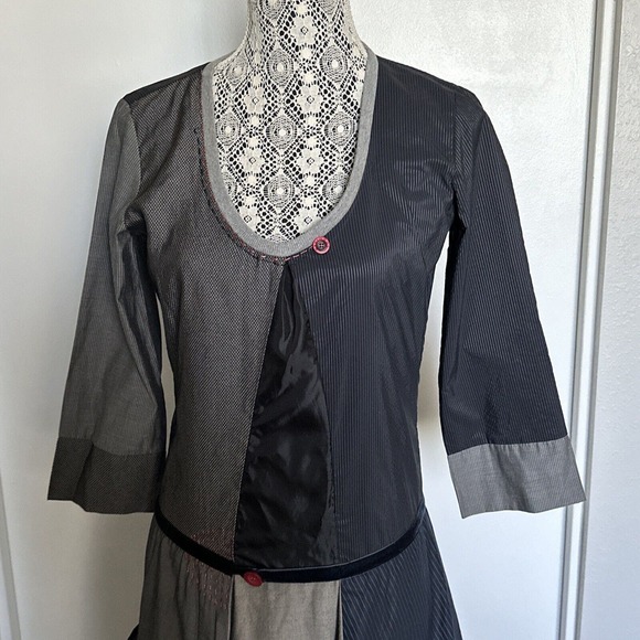 DESIGUAL Womens Dress EU 38 Small Grey Patchwork Cotton Poly - Picture 2 of 9